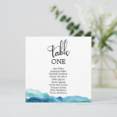 Blue Green Aqua Waterverf Table Number Kaart (Staand voorkant)