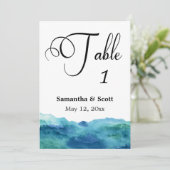 Blue Green Aqua Waterverf Table Number Kaart 2 (Staand voorkant)