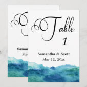 Blue Green Aqua Waterverf Table Number Kaart 2 (Voorkant / Achterkant)