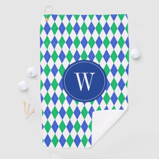 Blue & Green Argyle Golf Monogram Golfhanddoek (Insitu)