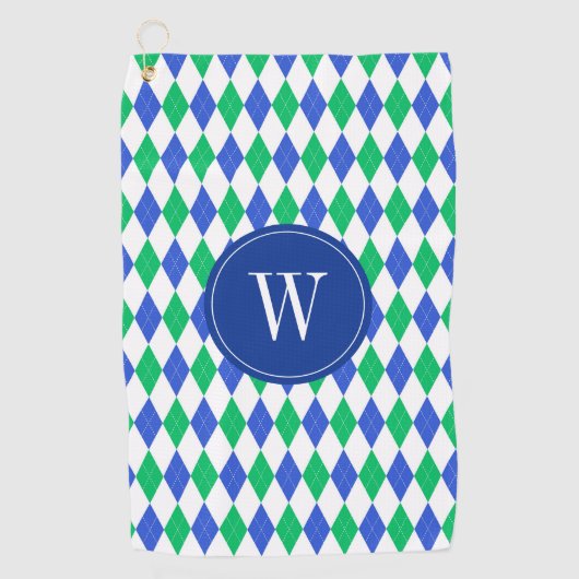 Blue & Green Argyle Golf Monogram Golfhanddoek (Voorkant)