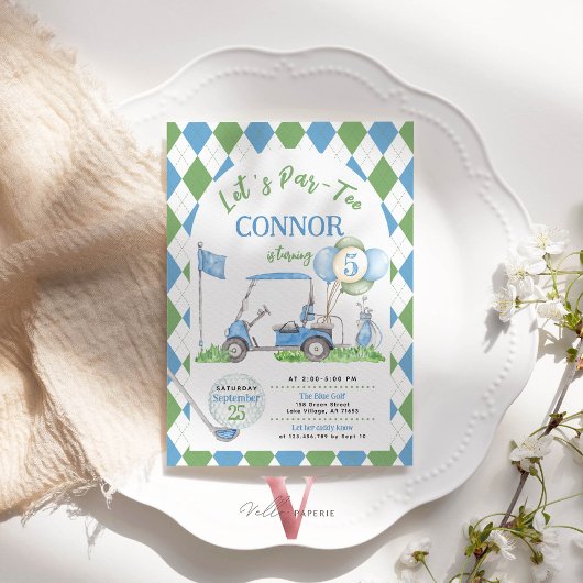 Blue Green Argyle Golf Verjaardag Par-T-shirt Uitn Kaart