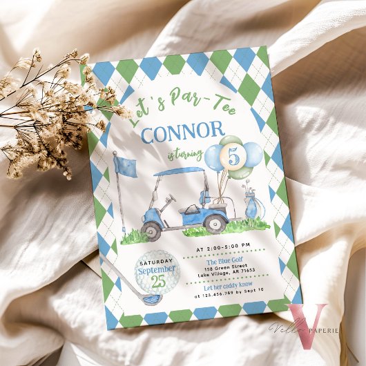 Blue Green Argyle Golf Verjaardag Par-T-shirt Uitn Kaart