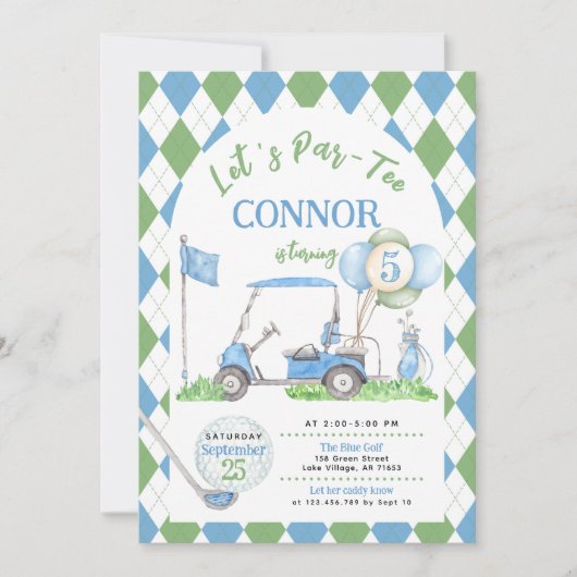 Blue Green Argyle Golf Verjaardag Par-T-shirt Uitn Kaart (Voorkant)