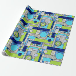 Blue Green Art Deco-Glas in lood Cadeaupapier