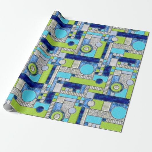 Blue Green Art Deco-Glas in lood Cadeaupapier (Uitgerold)
