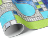 Blue Green Art Deco-Glas in lood Cadeaupapier (Rol Hoek)