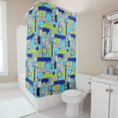 Blue Green Art Deco-Glas in lood Douchegordijn (In situ)