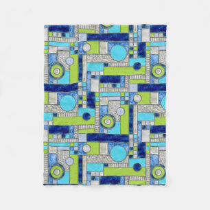 Blue Green Art Deco-Glas in lood Fleece Deken