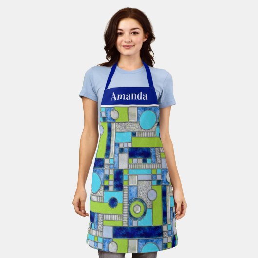 Blue Green Art Deco-Glas in lood Schort (Gedragen)