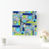 Blue Green Art Deco-Glas in lood Vierkante Klok (Huis)