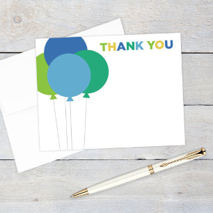 Blue Green Balloons Boys Birthday Notitiekaartje