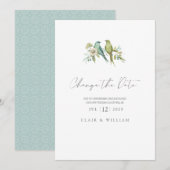 Blue Green Birds Floral Waterverf Wedding Holiday Feestdagenkaart (Voorkant / Achterkant)