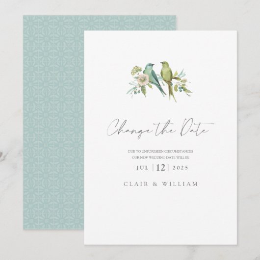 Blue Green Birds Floral Waterverf Wedding Holiday Feestdagenkaart (Voorkant / Achterkant)