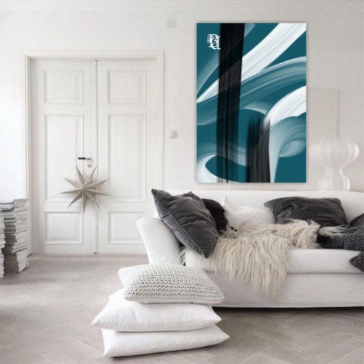 Blue Green Black White Gray Abstract Canvas Afdruk