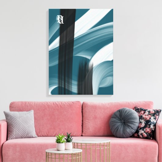 Blue Green Black White Gray Abstract Canvas Afdruk (Insitu (Woonkamer))