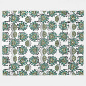 Blue Green Black White Tribal Stippen iKat Damask Fleece Deken (Voorkant (Horizontaal))