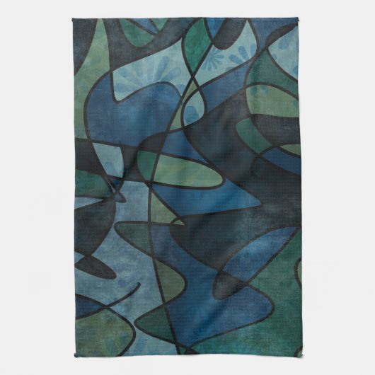 Blue Green Blauwgroen Digital Glas in lood Abstrac Theedoek (Verticaal)
