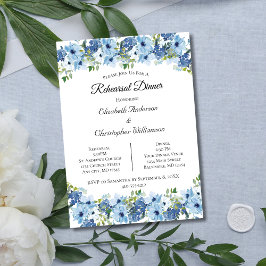 Blue Green Boho Waterverf Floral Rehearsal Dinner Kaart