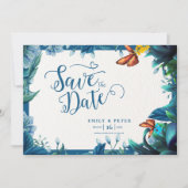 Blue Green Botanical Butterfly Elegant Wedding Save The Date (Voorkant)