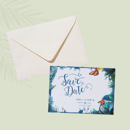Blue Green Botanical Butterfly Elegant Wedding Save The Date