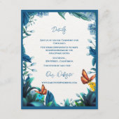 Blue Green Botanical Butterfly Wedding Details Informatiekaartje (Voorkant)