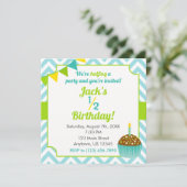 Blue Green Boy Half Birthday Fotouitnodiging Kaart (Staand voorkant)