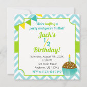 Blue Green Boy Half Birthday Fotouitnodiging Kaart (Voorkant)
