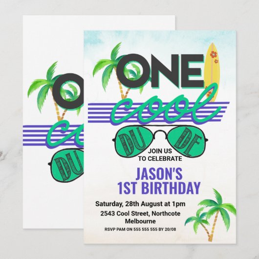 Blue Green Boys Cool guy, uitnodiging voor eerste  (Voorkant / Achterkant)