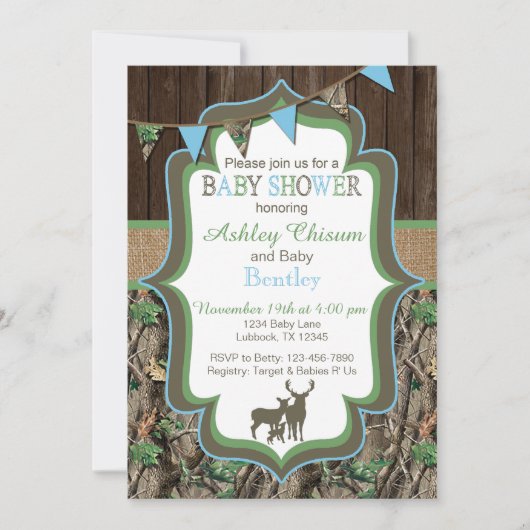 Blue Green Camo Baby shower Invitation Kaart (Voorkant)