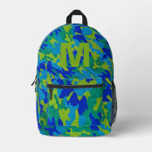 Blue Green Camouflage Glitter Outdoorsy Monogram Bedrukte Rugzak (Voorkant)
