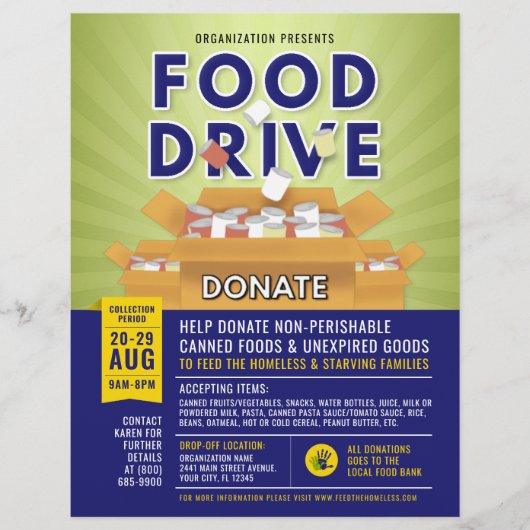 Blue Green Canned Food Drive Fundraiser Flyer (Voorkant)