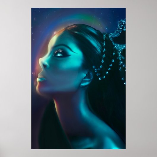 Blue Green Celestial Alien Goddess Wall Poster (Voorkant)