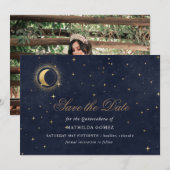 Blue Green Celestial Quinceañera bewaar de datum Kaart (Voorkant / Achterkant)