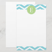 Blue Green Chevron Monogram Briefpapier (Voorkant / Achterkant)