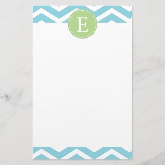 Blue Green Chevron Monogram Briefpapier (Voorkant)