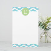 Blue Green Chevron Monogram Briefpapier (Staand voorkant)