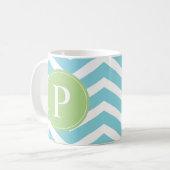 Blue Green Chevron Monogram Koffiemok (Voorkant links)