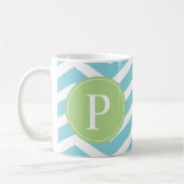 Blue Green Chevron Monogram Koffiemok (Links)