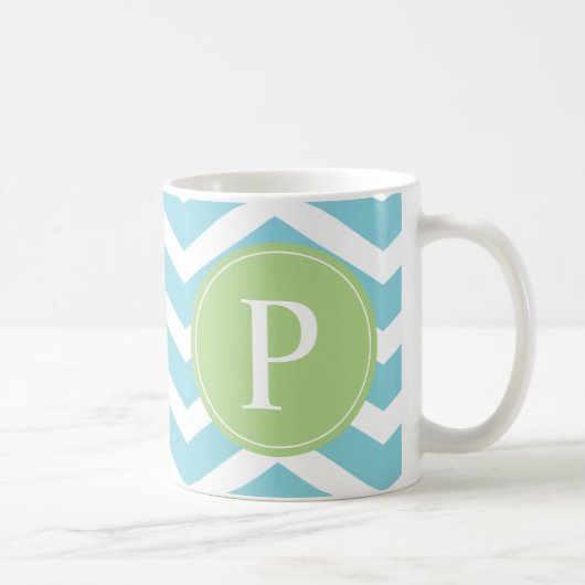 Blue Green Chevron Monogram Koffiemok (Rechts)