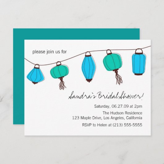 Blue Green Chinese Lantern Post Kaart Uitnodiginge (Voorkant / Achterkant)