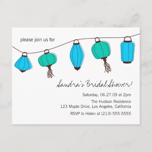 Blue Green Chinese Lantern Post Kaart Uitnodiginge (Voorkant)