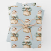 Blue Green Christmas Santa Deer Snowman Inpakpapier Vel (In situ)