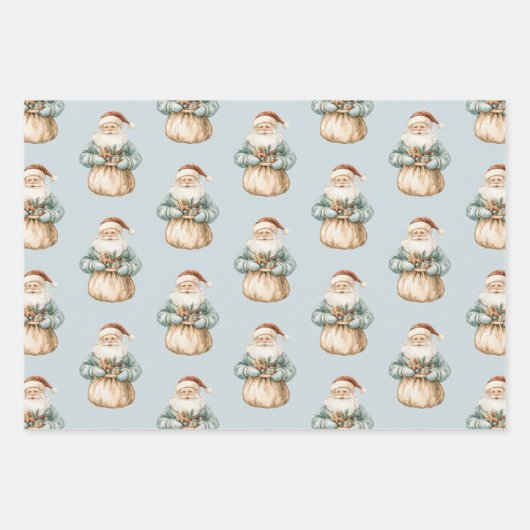 Blue Green Christmas Santa Deer Snowman Inpakpapier Vel (Voorkant)