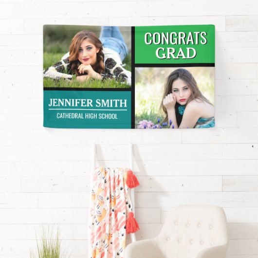 Blue Green Color Block Photo Graduparty Spandoek (Insitu)