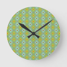 Blue Green Cool Tones Diamond Pattern  Ronde Klok