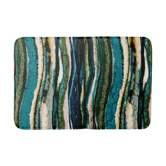 Blue Green Cream Abstracte Agaat Stripe Badmat (Voorkant)