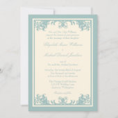 Blue Green Cream  Flourish Scroll Wedding Kaart (Voorkant)
