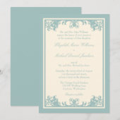 Blue Green Cream  Flourish Scroll Wedding Kaart (Voorkant / Achterkant)