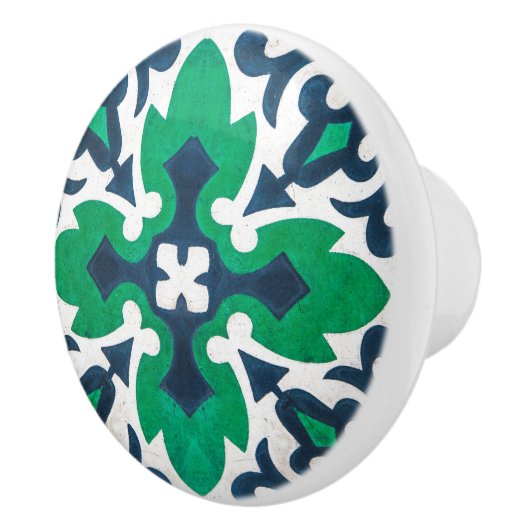 Blue Green Damask Ornamental Cabinet Keramische Knop (Rechts)